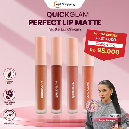 QUICKGLAM Matte Lip Cream - Tahan Lama, Transferproof, Tidak Lengket & Tidak Kering