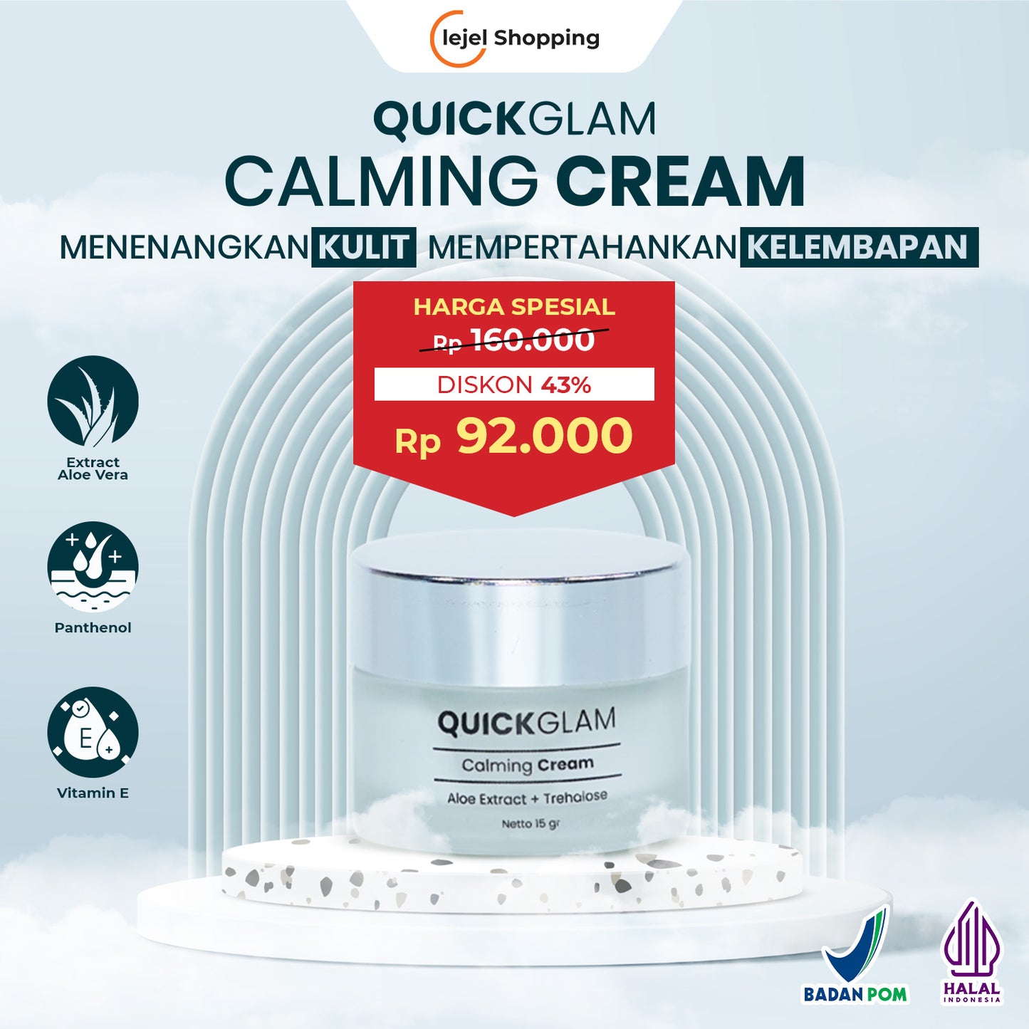 QUICKGLAM Calming Cream 15 gr - Membantu kulit mempertahankan kelembaban & menjaga kulit tetap terhidrasi