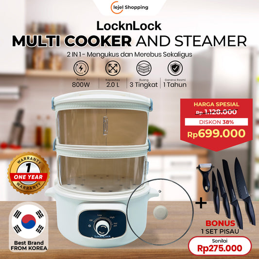 LOCKNLOCK 2in1 MULTI COOKER POT & STEAMER 9 pcs memasak mudah tanpa repot pilihan tepat untuk keluarga anda