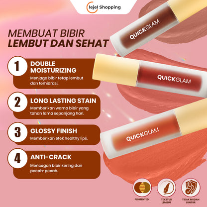 QUICKGLAM Tinted Lip Stain & Lipstick Transferproof Super Ringan Tahan 12 Jam