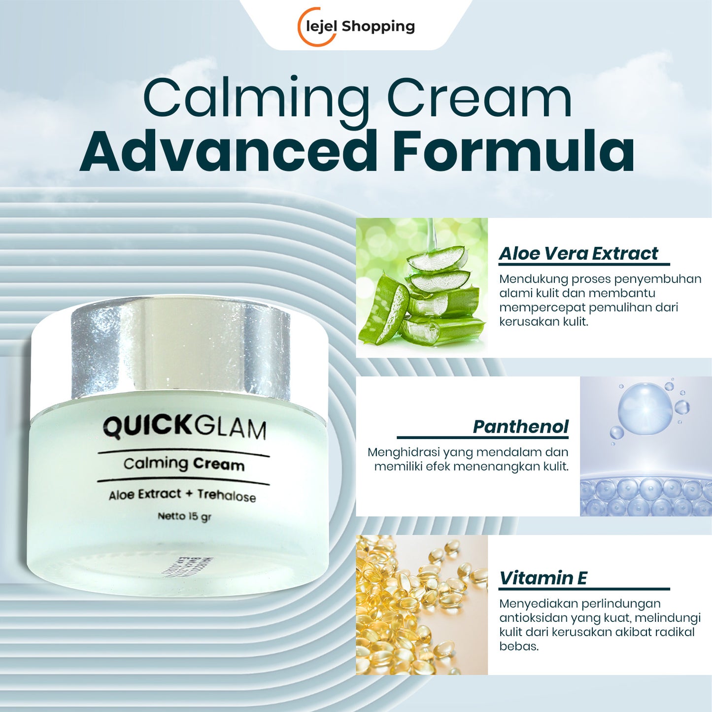 QUICKGLAM Calming Cream 15 gr - Membantu kulit mempertahankan kelembaban & menjaga kulit tetap terhidrasi