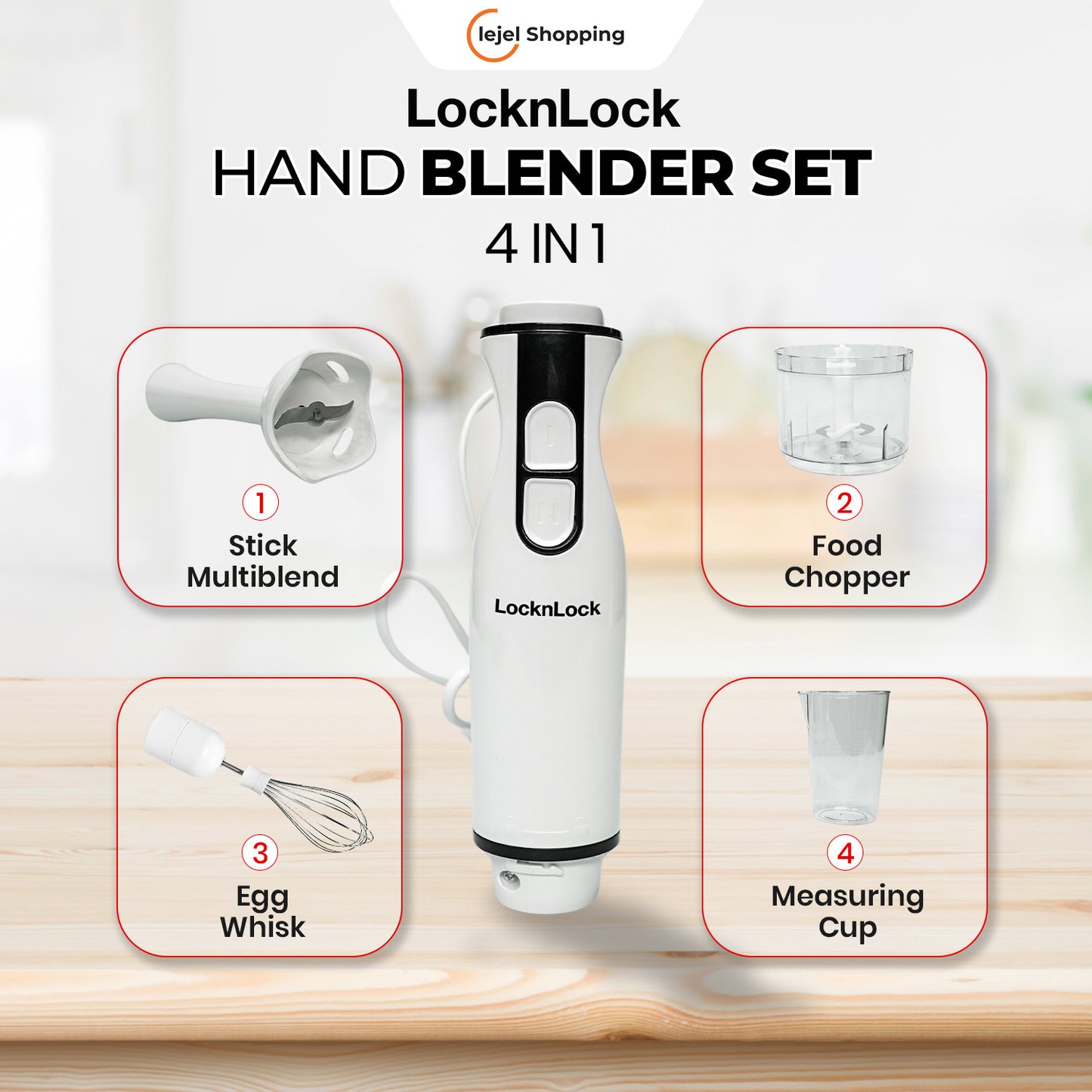 LocknLock Hand Blender Set Mixer Juicer & Chopper Multifungsi 200 Watt