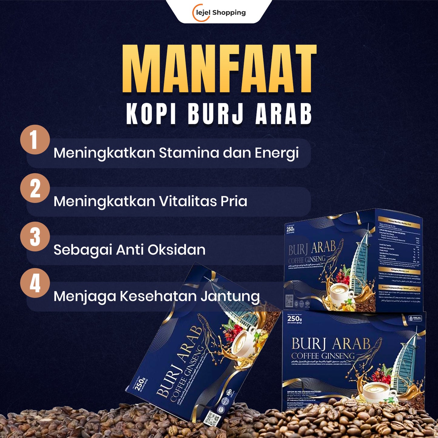 BURJ ARAB 100% Original - Kopi dengan Sentuhan Ginseng Stamina & Vitalitas