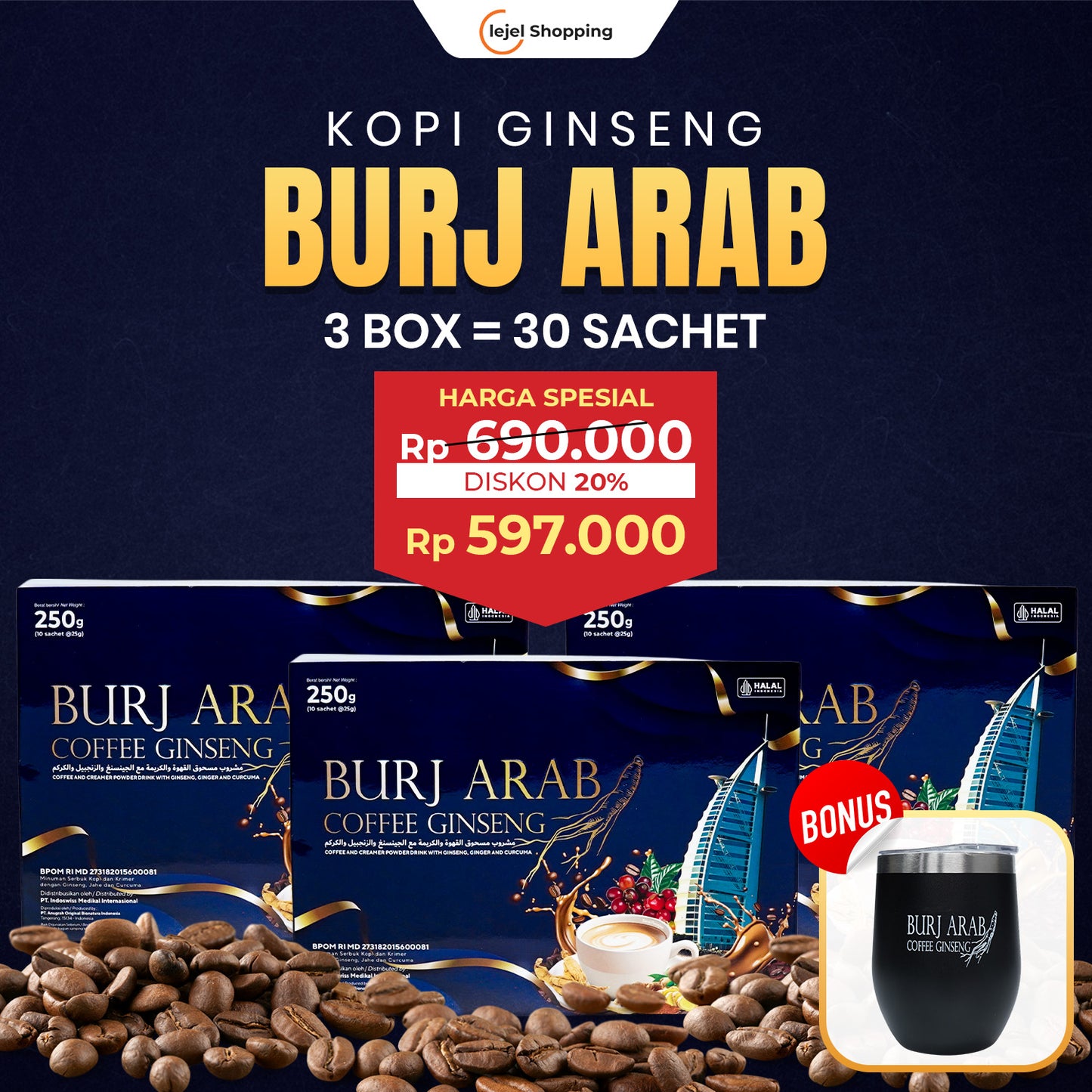 BURJ ARAB 100% Original - Kopi dengan Sentuhan Ginseng Stamina & Vitalitas