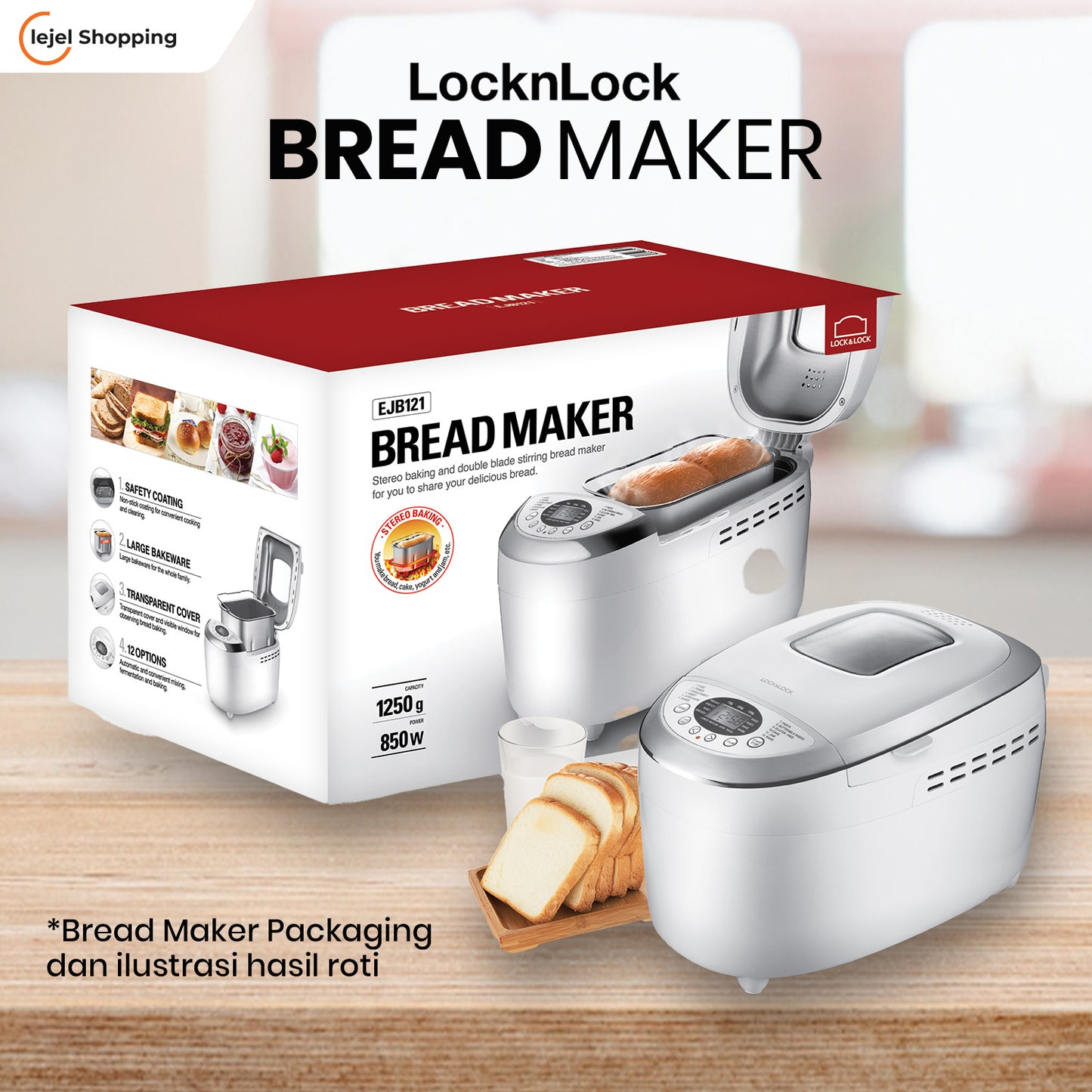 LOCKNLOCK Bread Maker EJB121 1250Gr - White (Mesin Pembuat Roti Multifungsi)