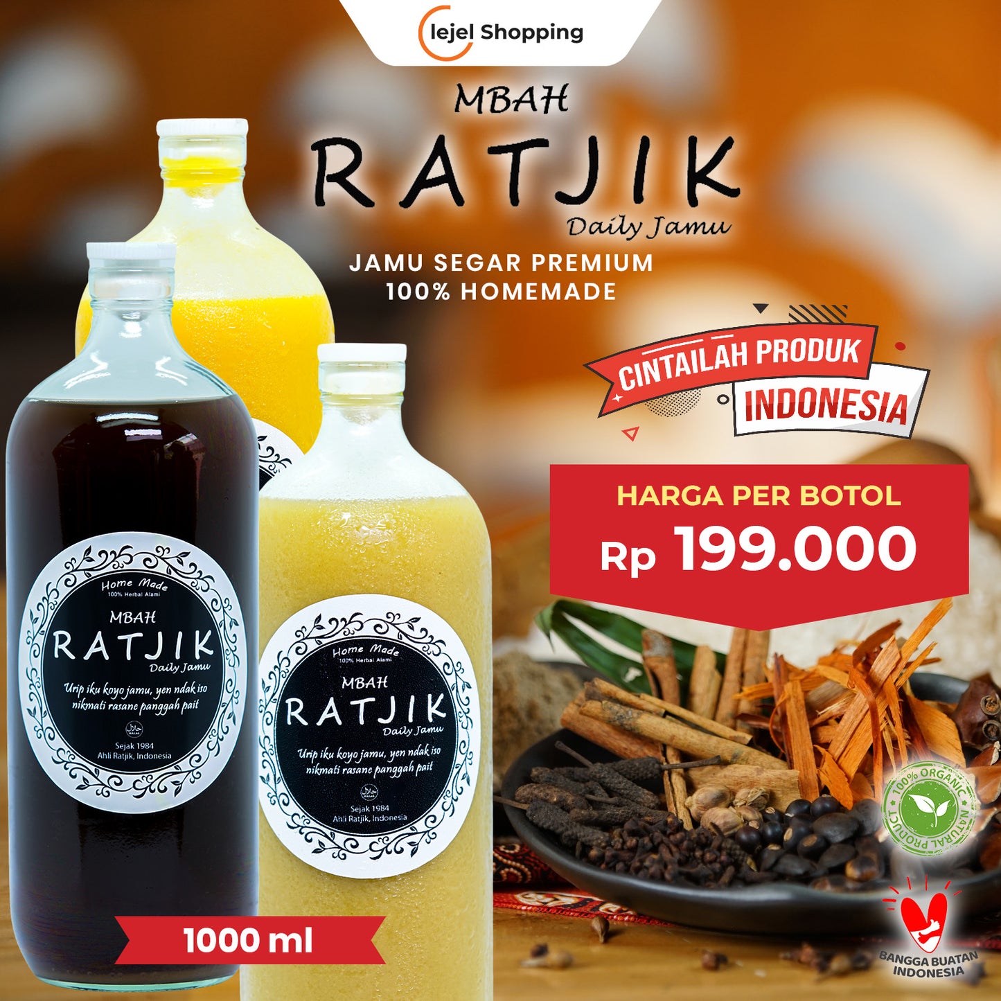 JAMU RATJIK Tradisional Herbal Indonesia Menjaga Stamina & Kesehatan 1 Liter