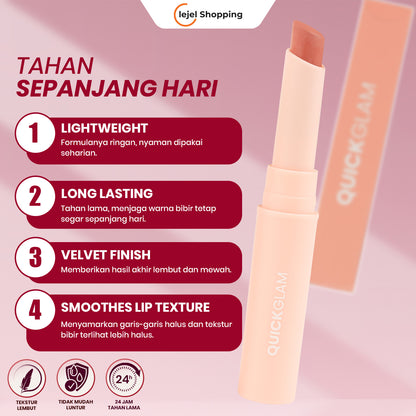 QUICKGLAM Velvet Lip Stick - Lipstick Kiss Beauty Velvet Smooth Lips, Lightweight & Tahan Lama Transferproof