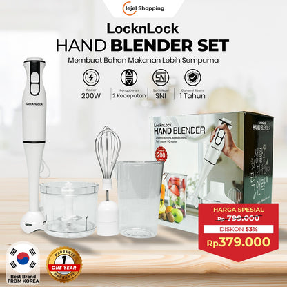 LocknLock Hand Blender Set Mixer Juicer & Chopper Multifungsi 200 Watt