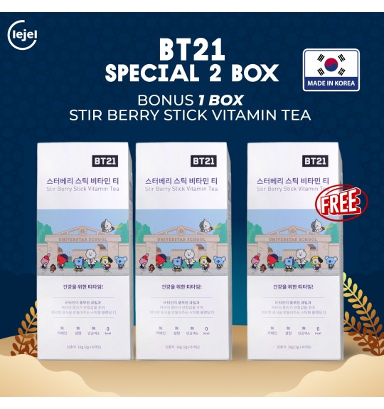 BT21 Special 2 Box + Bonus 1 Box Stir Berry Stick Vitamin Tea  Limited Product